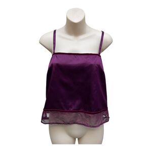Vintage Victoria's Secret Satin Sheer Chiffon Camisole Plum Velvet Trim Sz S